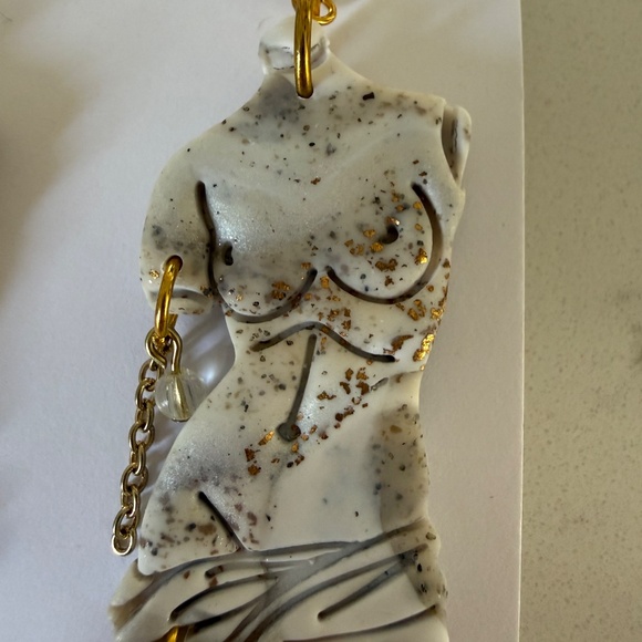 Artisan Earrings of Grecian women torso, silver and gold accents - Picture 2 of 4